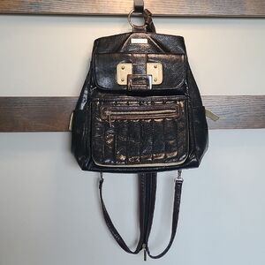 Stylish Y2K Zipper Black Leather Backpack with Gold Accents